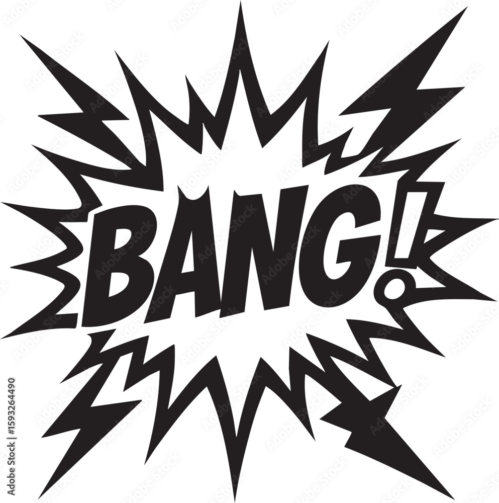 Fototapeta premium Monochrome comic book explosion with the word BANG! in a pop art style. Vector illustration of a powerful sound effect.