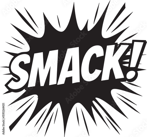 Smack! comic book sound effect. A black and white vector illustration of a pop art explosion bubble with text for expression.