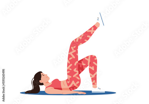 Woman Doing Single Leg Glute Bridge Exercise on Yoga Mat