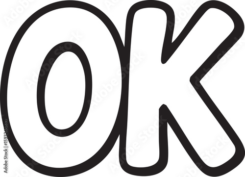 OK letterform concept in a simple outline style. A minimalist graphic symbol representing agreement, correctness, and positive feedback.