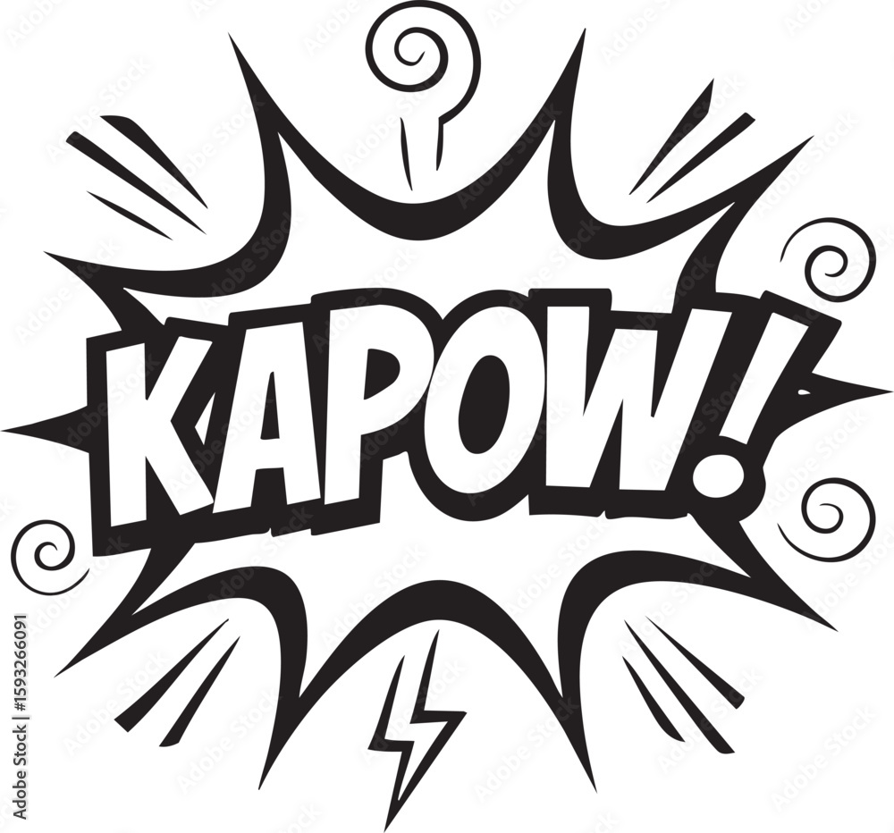 Obraz premium Kapow comic book sound effect. Pop art style explosion speech bubble with onomatopoeia for action and impact. Vector illustration.