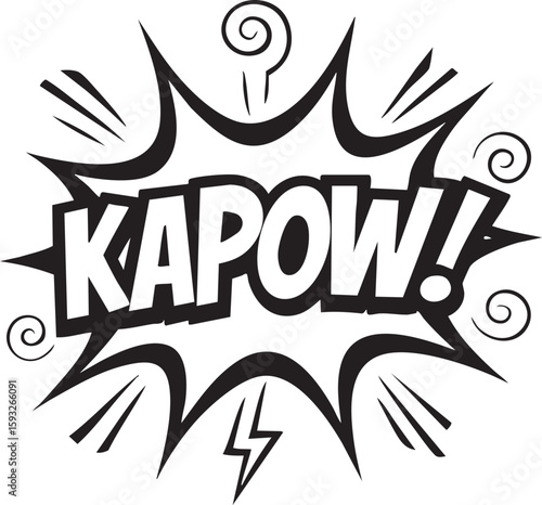 Kapow comic book sound effect. Pop art style explosion speech bubble with onomatopoeia for action and impact. Vector illustration.