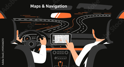 Modern Car Interior with Digital Navigation System Display for Safe Travel