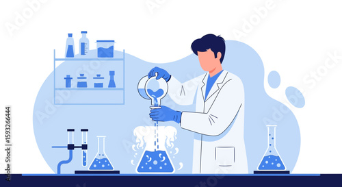Scientist Performing Chemical Experiment In Laboratory Vector Illustration
