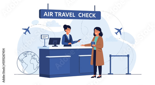 Seamless Airport Encounter Woman at Check-In Ready For Flight Travel