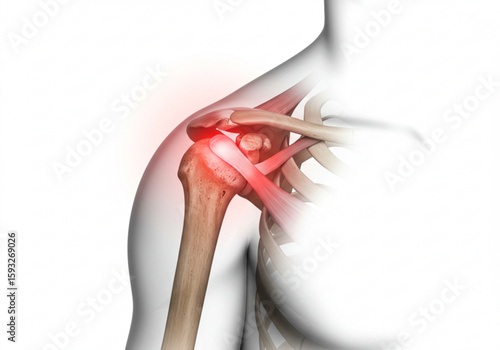 Illustration showing shoulder joint pain with red highlights indicating inflammation and discomfort created with generated ai