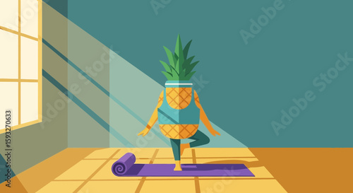Tropical Fruit Fun A Pineapple Doing Yoga Exercise In A Relaxing Room