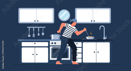 Quirky Culinary Captain Cooking In Kitchen Character Concept Art