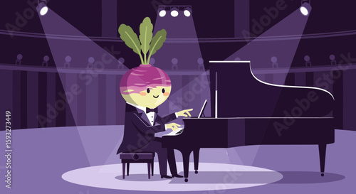 Turnip Virtuoso Entertaining Audience On Stage With Piano Performance