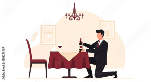 Sophisticated Sommelier Showcasing Wine Bottle In An Elegant Restaurant Setting