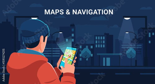 Nighttime Urban Exploration Using Navigation App On Smartphone Device