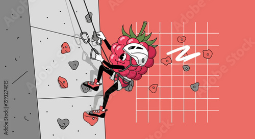 Raspberry Character Conquering Indoor Rock Climbing Wall With Style And Energy