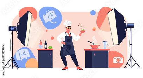 Stylish Chef At Food Photography Studio Preparing Content For Online Channels