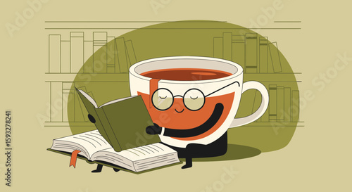 Relaxing Afternoon With Hot Tea And An Exciting Novel Inside The Library