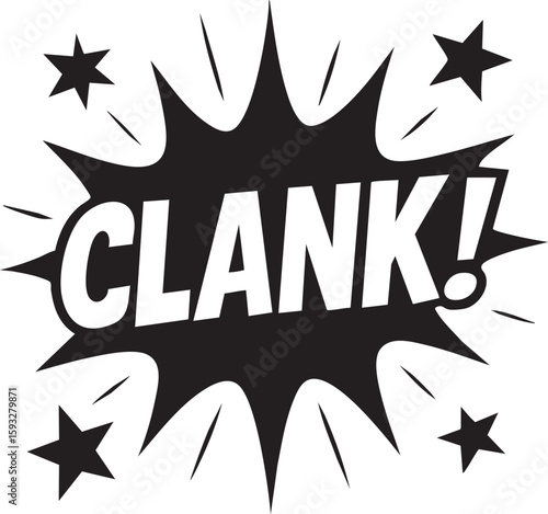Comic Book Sound Effect Clank! Black and White Illustration