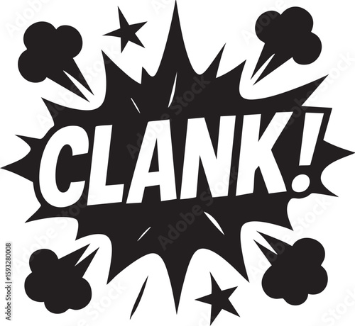 Comic Book Sound Effect 'Clank!' with Explosion Graphic