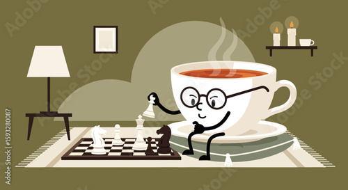 Relaxing Game Of Chess With A Hot Beverage On A Cozy Day