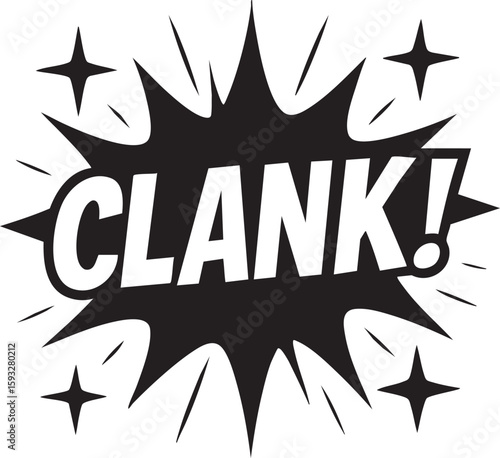 Comic Book Sound Effect CLANK! Bold Explosion with Star Bursts