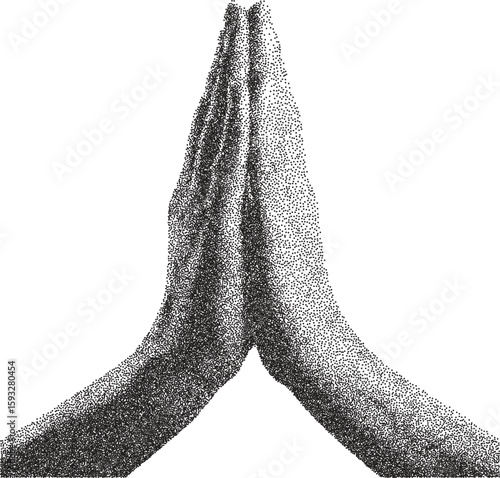 Prayer retro y2k stipple design god halftone brutalist urban vector png with clear background, faith 2000s photocopy grunge tattoo gen z effect
