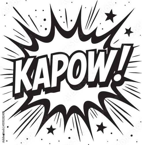 Dynamic 'KAPOW!' comic book explosion graphic with stars and dots for action-packed visuals