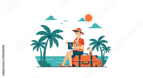 Relaxing Traveler Enjoying Tropical Getaway With Passport In Hand And Beach View