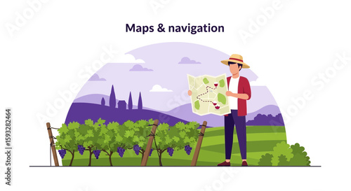 Winemaker Navigating Vineyards With Map In Hand On A Bright Summer Day