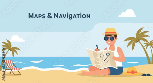 Planning Vacation Journey With Map On The Beach During Sunny Day