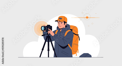 Travel Photographer Capturing Moments on the Trip Using Professional Camera