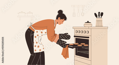 Woman Baking Cookies At Home Enjoying The Homemade Goodness In Cozy Kitchen