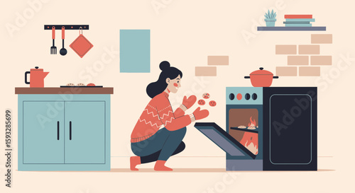 Woman Baking Cookies In Her Kitchen Preparing Treats For A Cozy Winter Evening