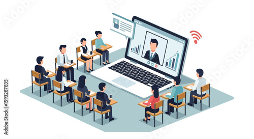 Group of business professionals attending a virtual online training session.