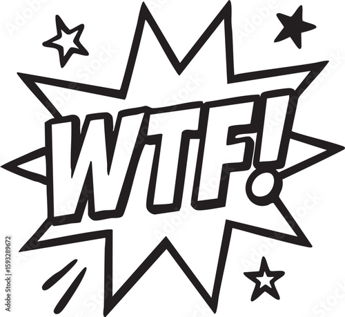 WTF Graphic Explosion Outrage and Surprise Pop Art Illustration with Stars