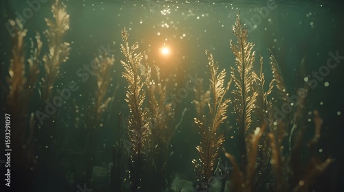 Submerged Golden Underwater Plants Sunlight Rays