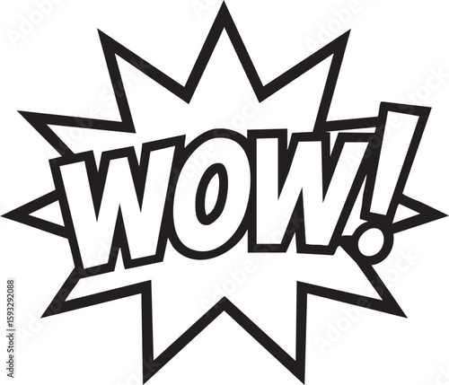 Dynamic 'WOW!' Expression in Bold Outlined Comic Book Style for Engaging Visuals