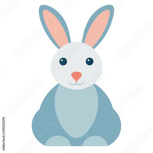 Cute blue bunny rabbit with pink ears and white background
