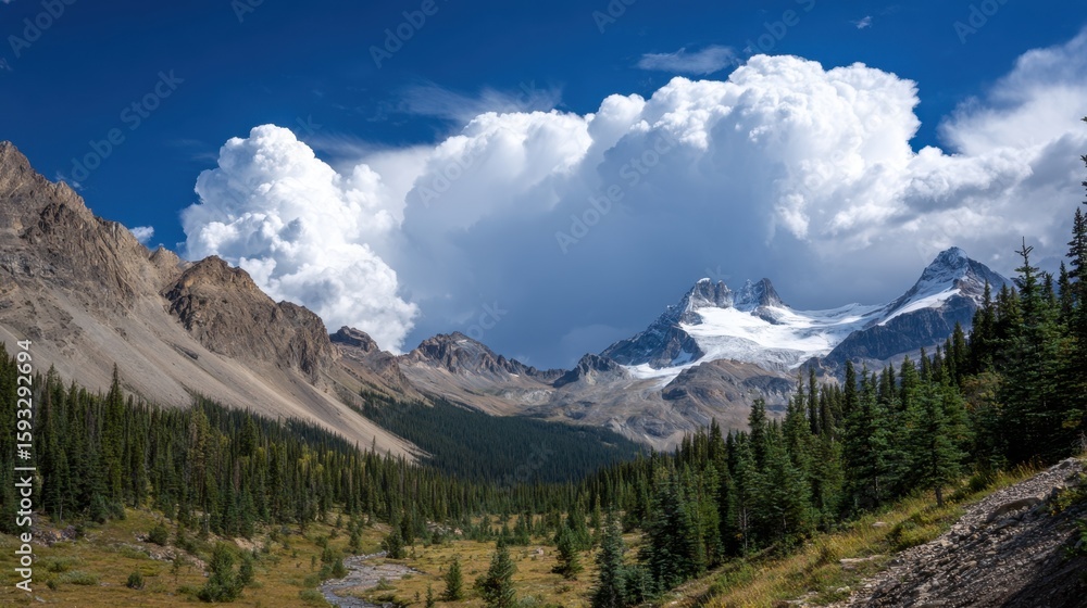 Rocky mountain ridge stretching across horizon with dramatic clouds above Rocky mountain ridge stretching across horizon with dramatic clouds above