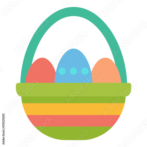 Colorful easter basket with three decorated eggs