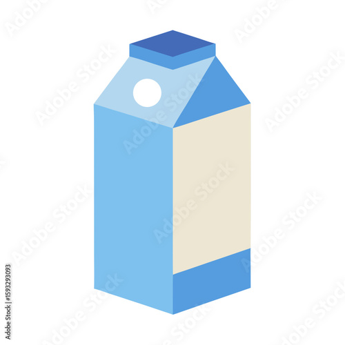 Blue and beige milk carton with a white circle on a white background