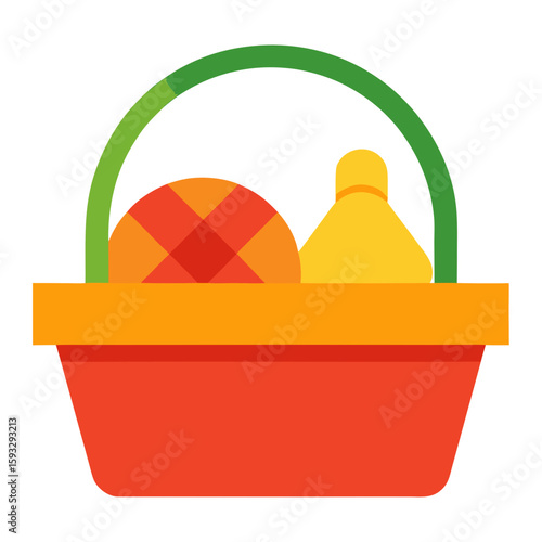 Stylized picnic basket with food items