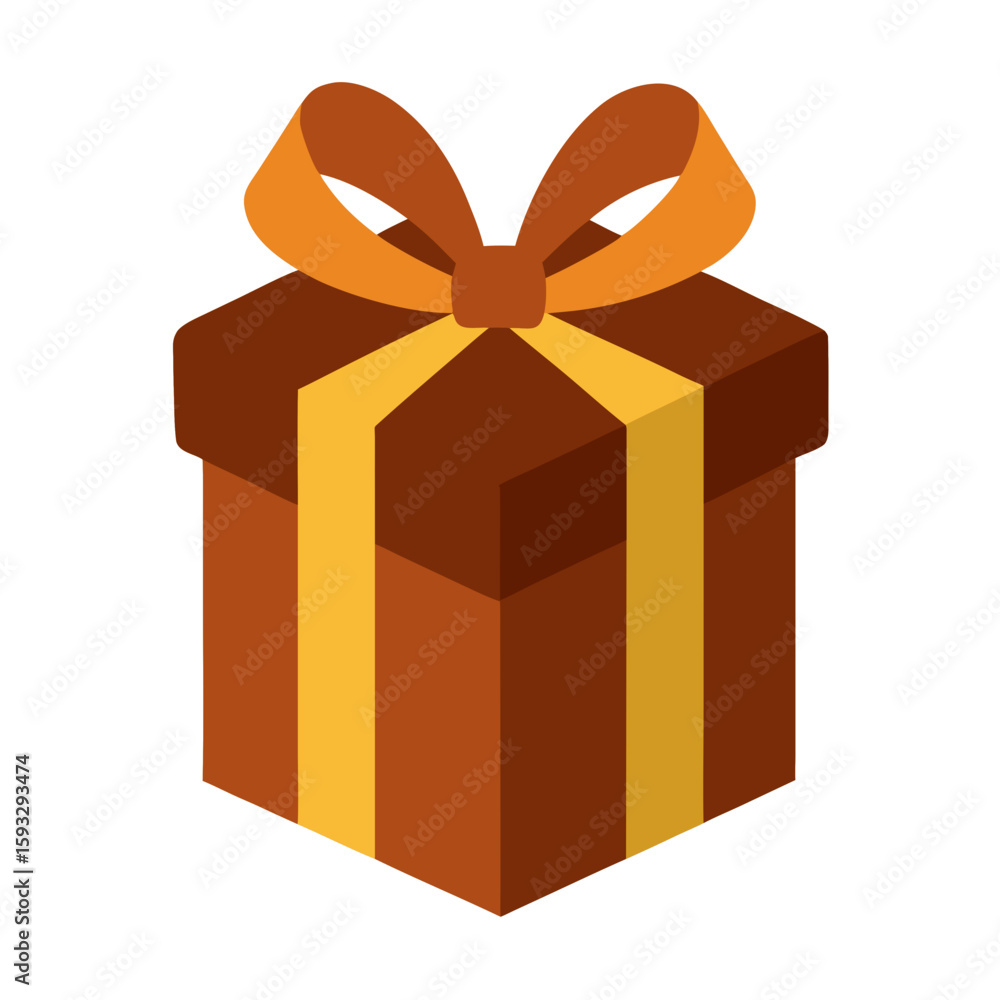 Obraz premium Brown gift box with orange ribbon and yellow accents
