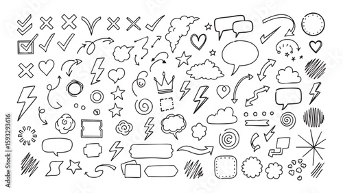 Hand-Drawn Doodle Set A Whimsical Collection of Arrows, Shapes, and Design Elements for Various Creative Projects