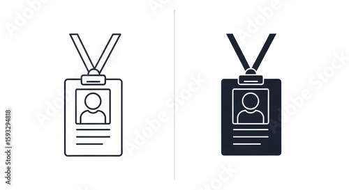 Simple Identification Badge Icon with Lanyard in Line and Solid Style