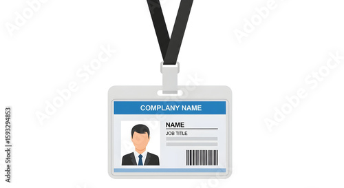 Business Identification Badge with Portrait and Barcode on Lanyard