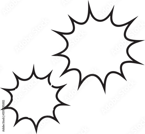 Dynamic Black Outline Burst Shapes on White, Perfect for Expressive Design Elements, Conveying Impact, Energy, or Sudden Communication in Creative Projects and Digital Media
