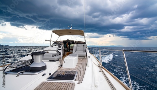 Motorboat deck under storm clouds