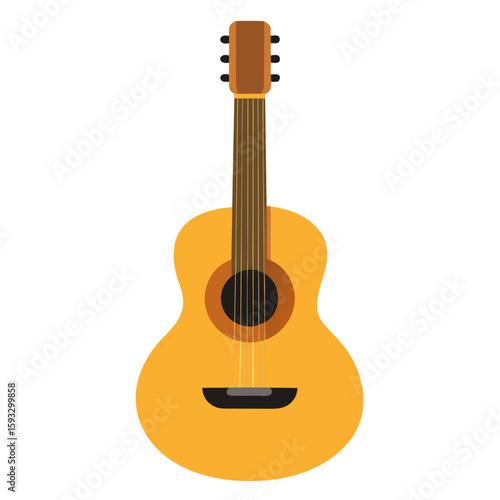 Acoustic guitar with a warm wooden finish and six strings