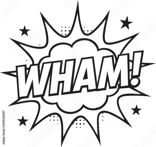 Comic Book Sound Effect Wham! Pop Art Expression in Black and White
