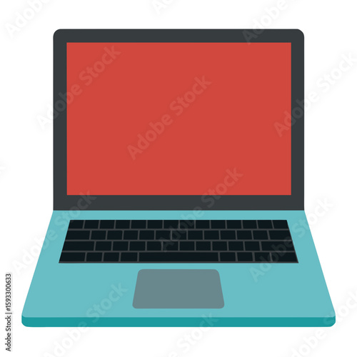 Modern teal laptop with red screen