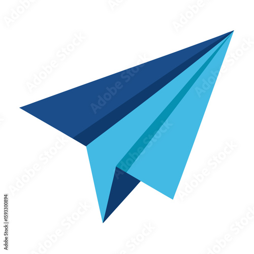 Modern blue paper airplane flying forward