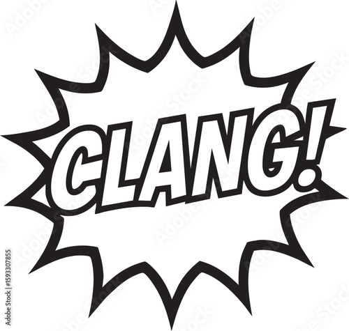 Retro Comic Book Sound Effect 'CLANG!' Explosion Burst on White Background